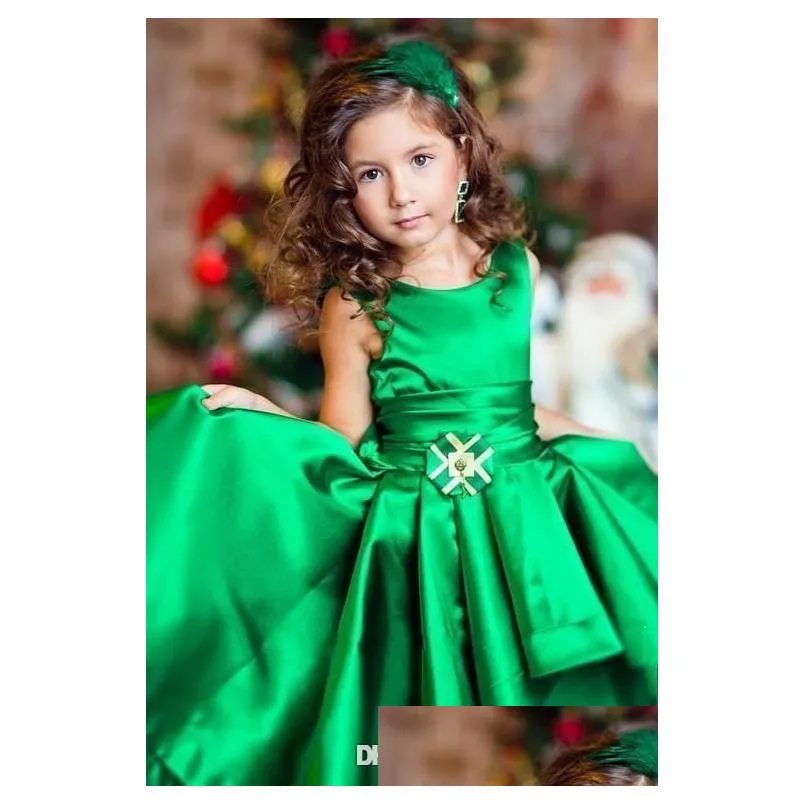 vintage emerald green high low girls pageant dresses ruffles a line kids birthday party wear charming child communion gowns