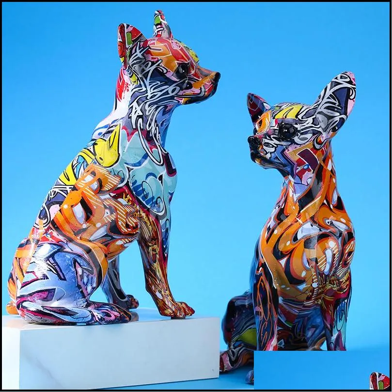 creative color chihuahua dog statue simple living room ornaments home office resin sculpture crafts store decors decorations 220510