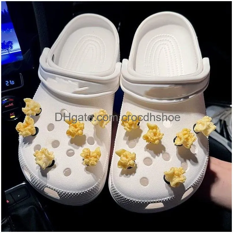 unique shoe charm cool 3d food shoes decoration resin fried chicken popcorn hamburger chips ice cream diy accessories for croc unisex party gifts