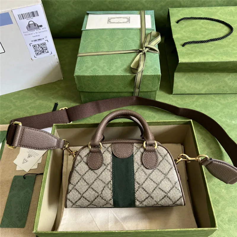 Designer Luxury Ophidia Mini Top Handle Bag In Beige Ebony 724606 Canvas mini top handle Boston bag 7A Best Quality