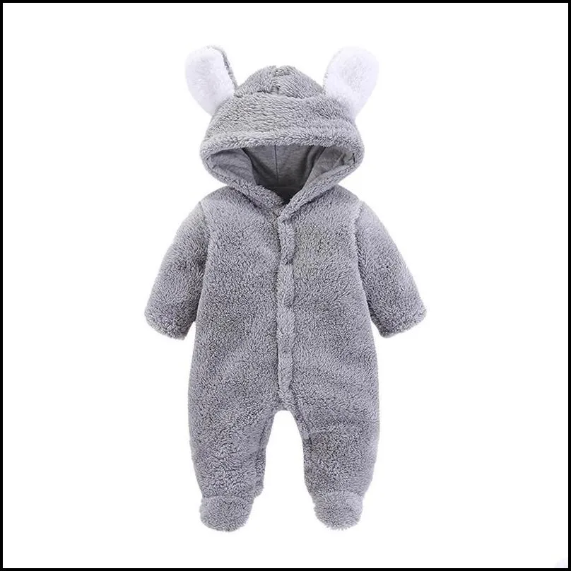 jackets winter clothes baby hooded romper fleece ears born boys girls jumpsuit wraps footed coat outerwear infant clothing
