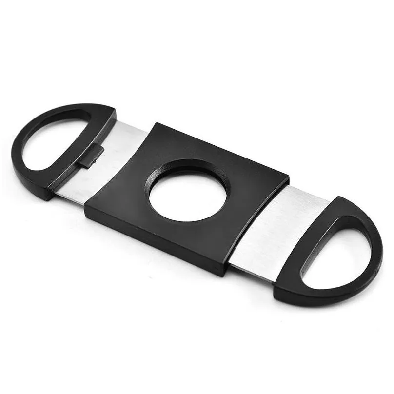 pocket plastic stainless steel double blades cigar cutter knife scissors tobacco black new 2780