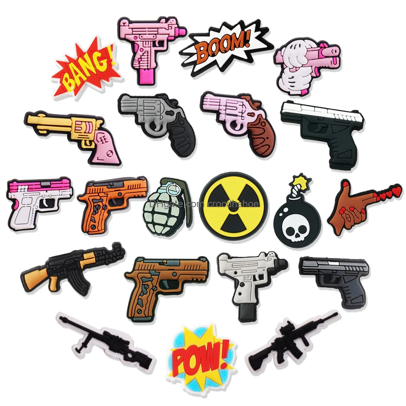 gun croc charms for men boys adults cool war croc charms pack pvc croc pins gun hunting croc charms crock shoe charms for slides croc accessories clog bracelet party favor