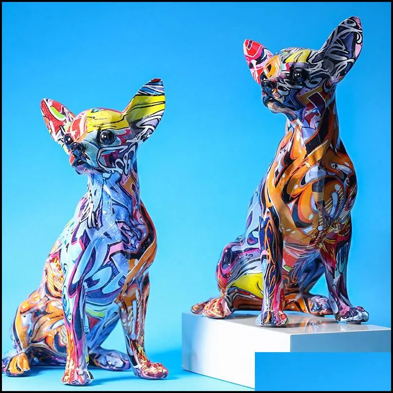 creative color chihuahua dog statue simple living room ornaments home office resin sculpture crafts store decors decorations 220510