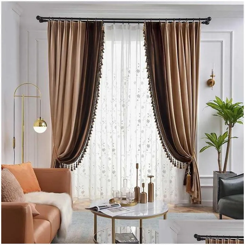 american light luxury style peacock green curtain for living room bedroom velvet blackout curtain treatment decoration custom 210712