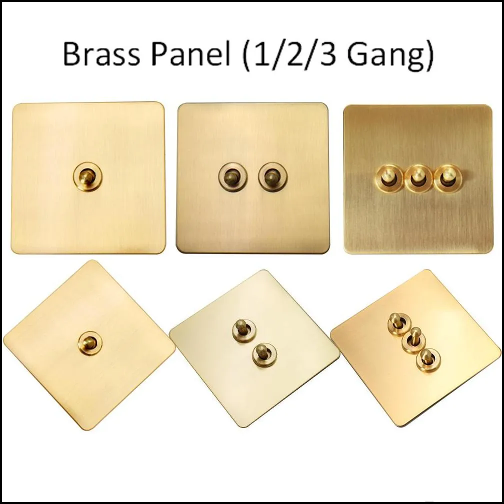 10a retro stainless steel wood brass toggle switch 1/2/3 gang wall lamp switch 86 type dual control light switch t200605