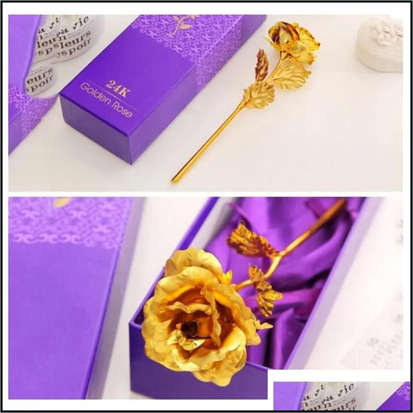 fashion gold foil rose flower with gift box wedding christmas birthday decor valentine day mother day gifts