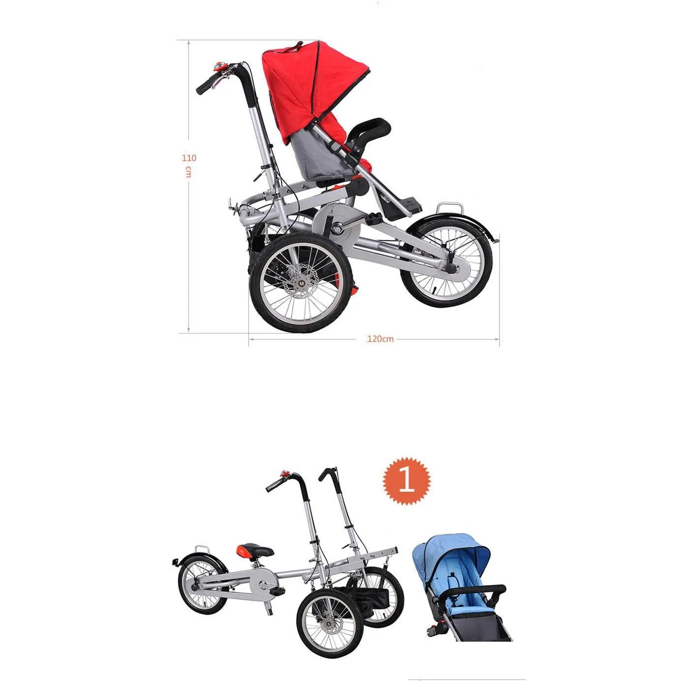 hot parentchild tricycle baby carriage carrier stroller versatile folding mother and child tricycle baby children carrier bicycle