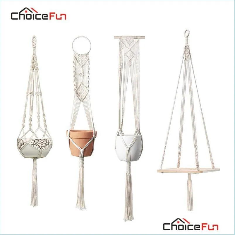 choice fun 4 set macrame plant hangers hanging plant shelf indoor wall planter decorative flower pot holder boho home decor