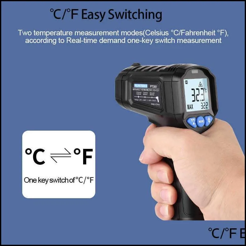 laser thermometer noncontact pyrometer infrared thermometer gun digital temperature meter 600 lcd termometer / light alarm 210719