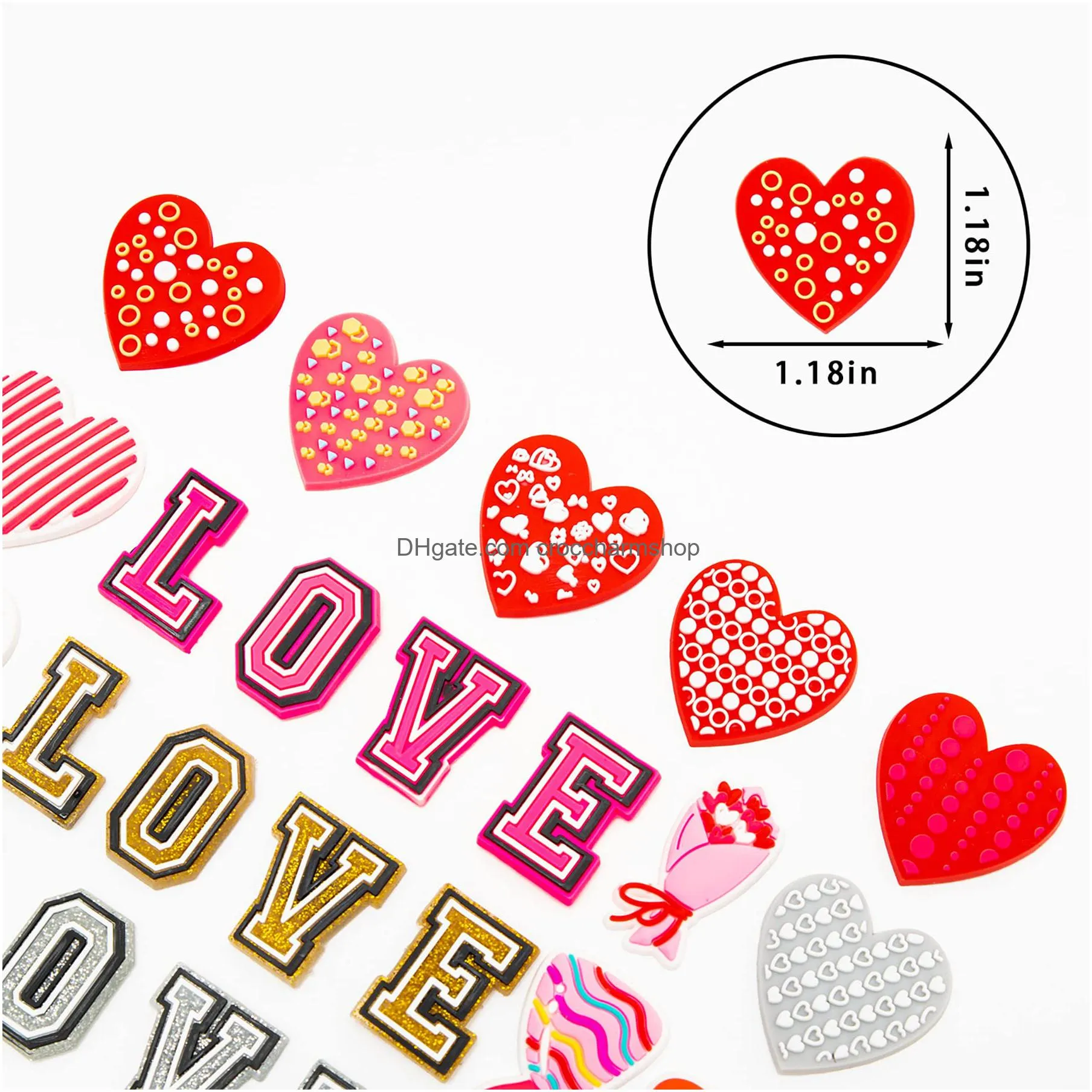 valentines day croc charms for boys girls kids heart croc charms pack for wristband bracelets sandals bubble slides pvc valentine croc charms shoe charms croc accessories valentines day gifts