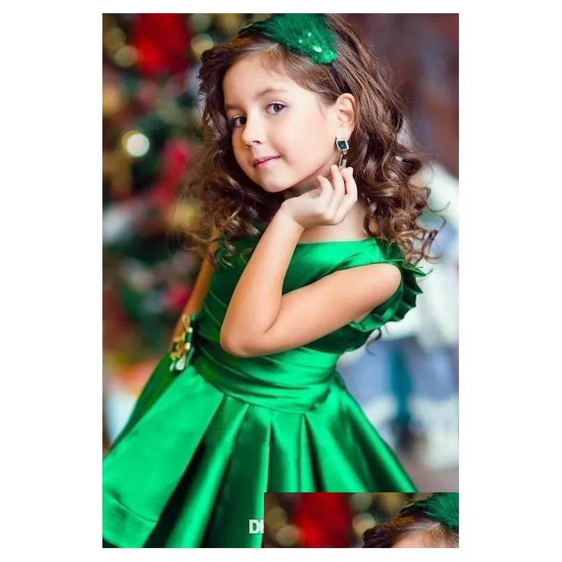 vintage emerald green high low girls pageant dresses ruffles a line kids birthday party wear charming child communion gowns