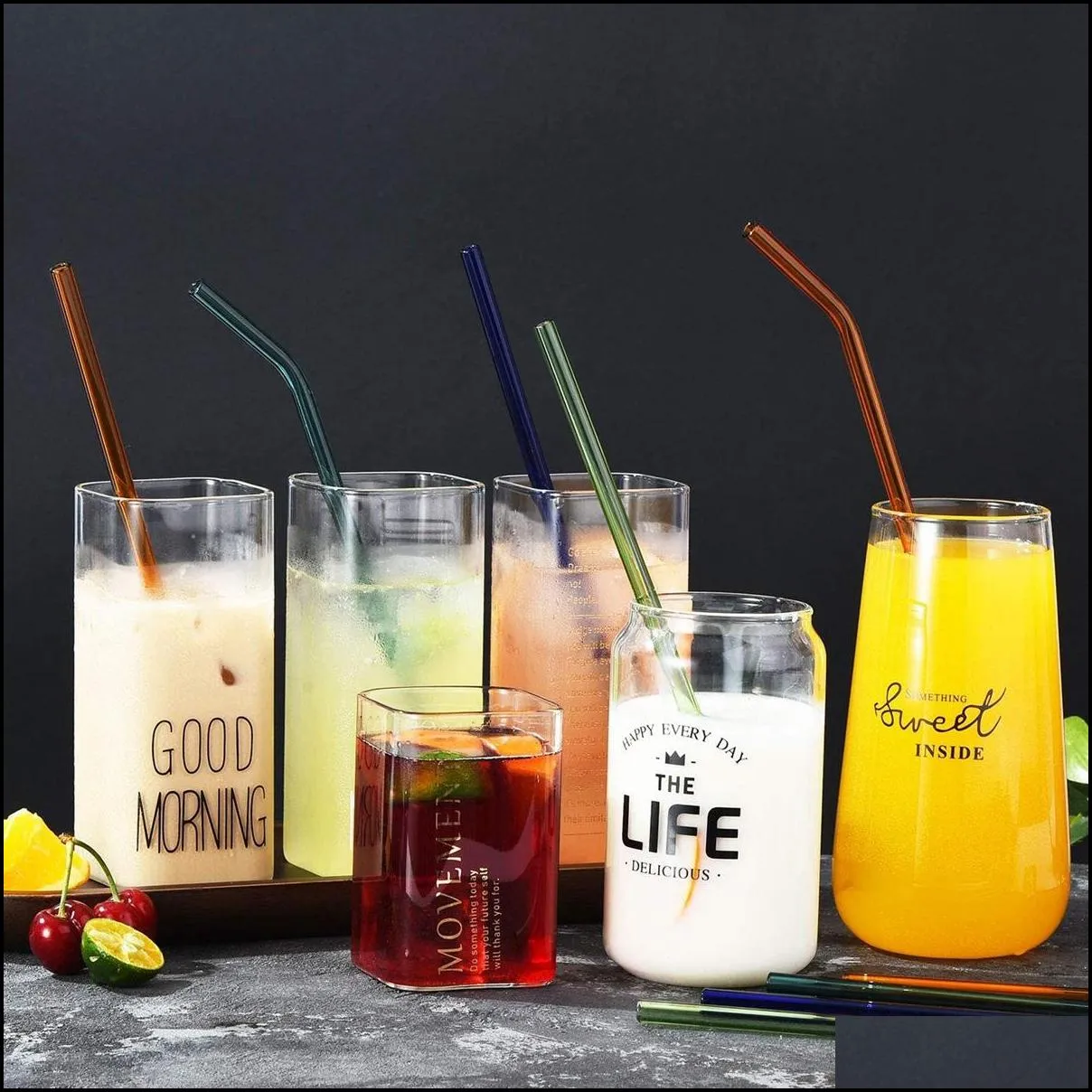 ecofriendly glass straws reusable drinking straws multicolor glass cocktail straws for juice milk coffee bar drinks accessory