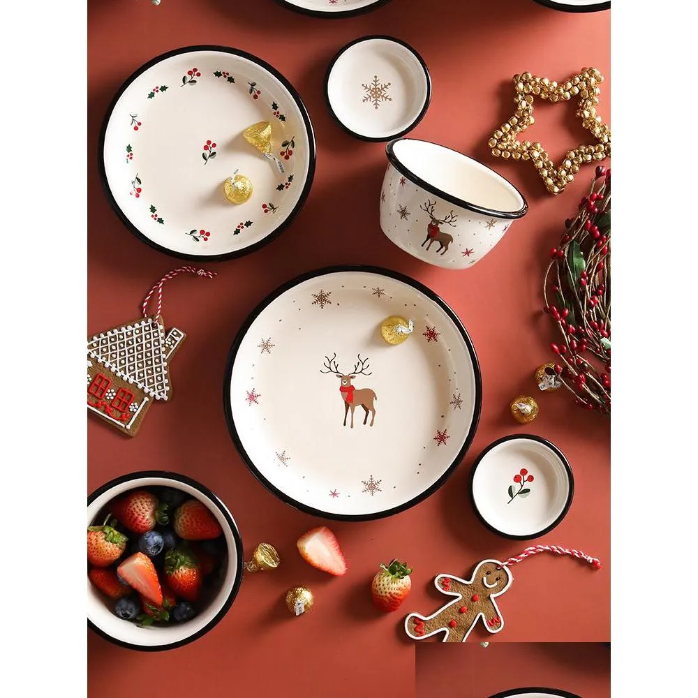 christmas dinner plate ceramic tableware salad bowl housewares kitchen dishes and plates sets dinnerware utensils for kitchen 201217