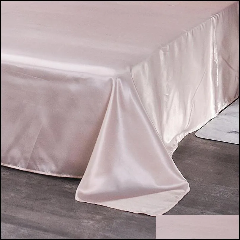 18 colors luxury satin silk flat bed sheet set single queen size king size bedspread cover linen sheets double full double y 201113