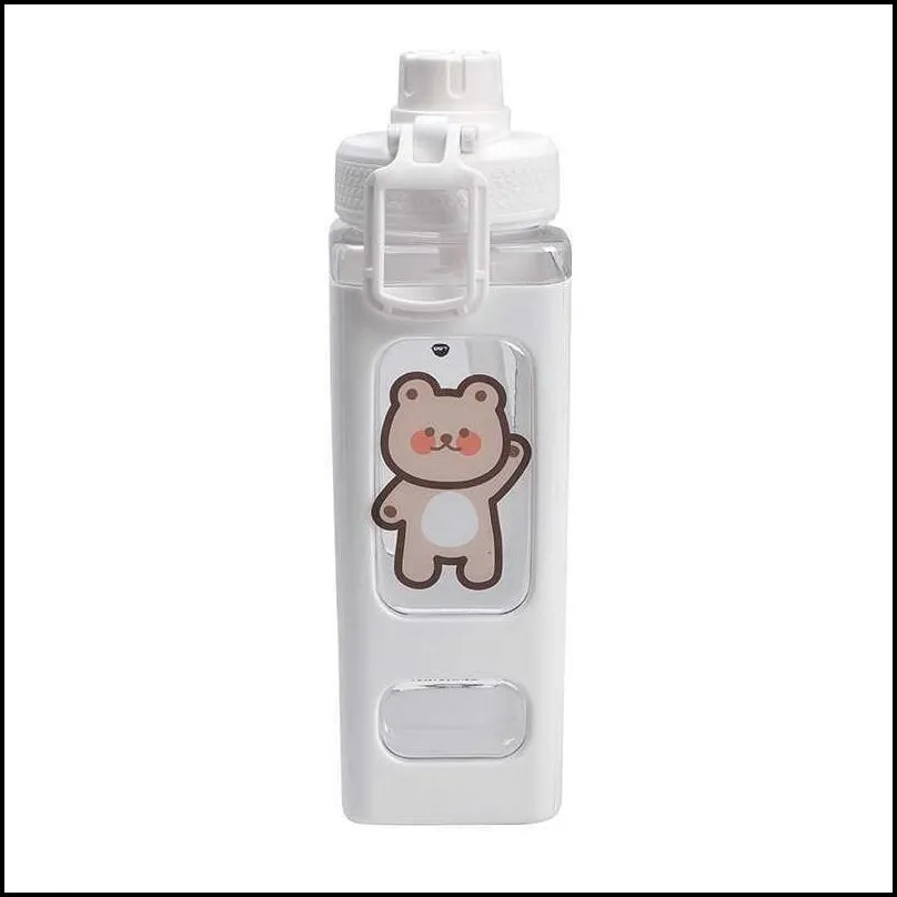 700/900ml kawaii bear water bottle bpa with straw for children adults plastic cute school drinking bottle juice tea cups 210914