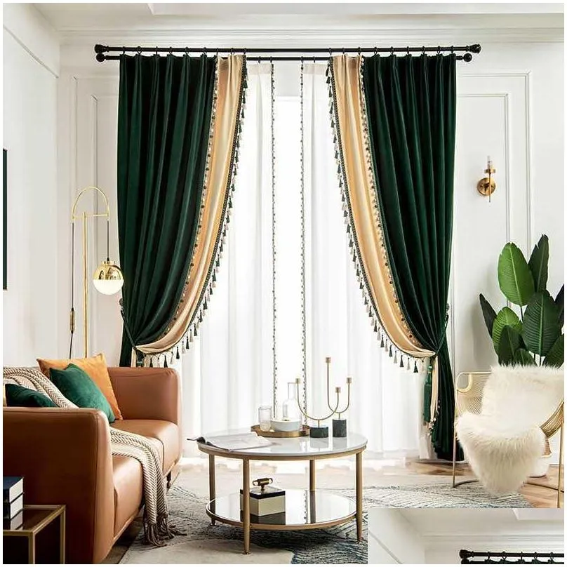 american light luxury style peacock green curtain for living room bedroom velvet blackout curtain treatment decoration custom 210712