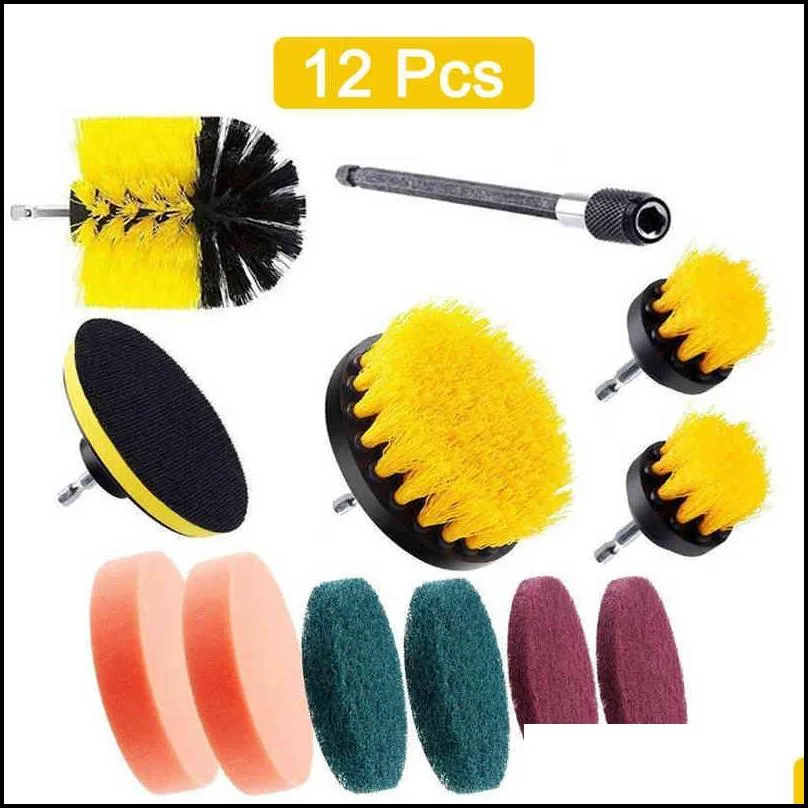 electric drill brush kit all purpose cleaner auto tires cleaning tools for tile bathroom kitchen round plastic scrubber brushes 211215