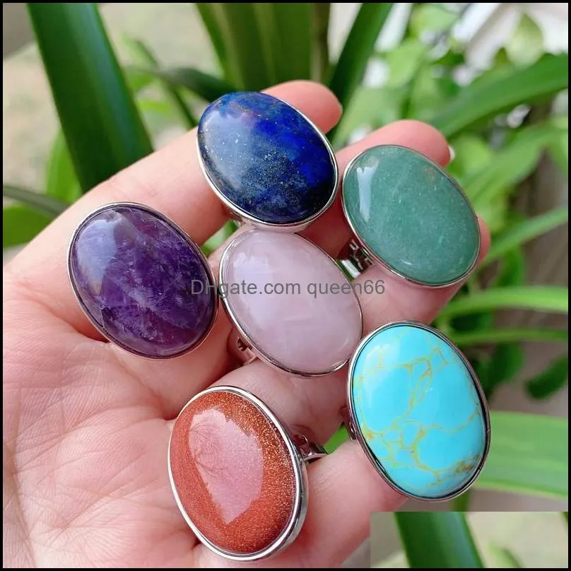 reiki healing natural gems stone finger ring pink quartz tiger eye lapis amethysts purple crystal rings party jewelry men women