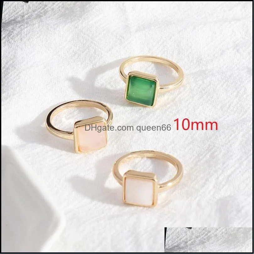 fashion square pink rose quartz crystal turquoise rings geometric gold plated white blue natural stone ring for women jewelry gift