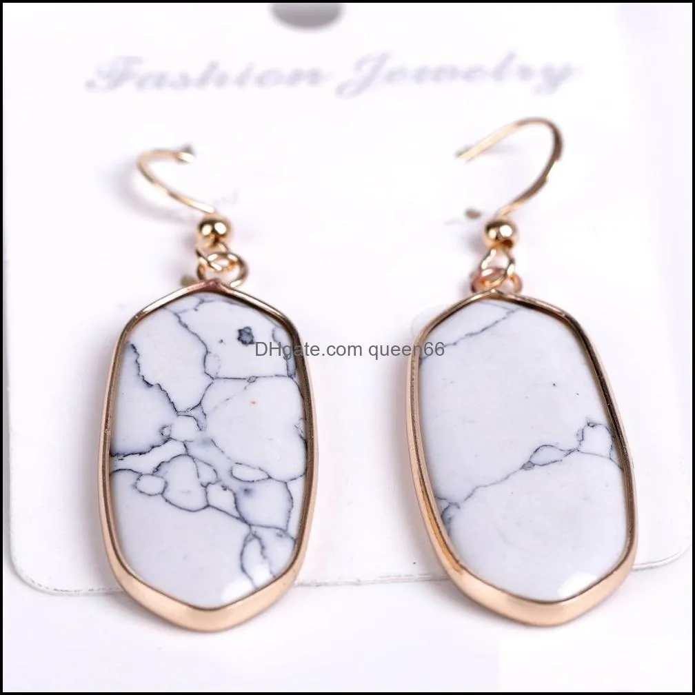 oval hexagon white turquoise opal charms earrings rose quartz gold plated bluestone dangle brand jewelry for women