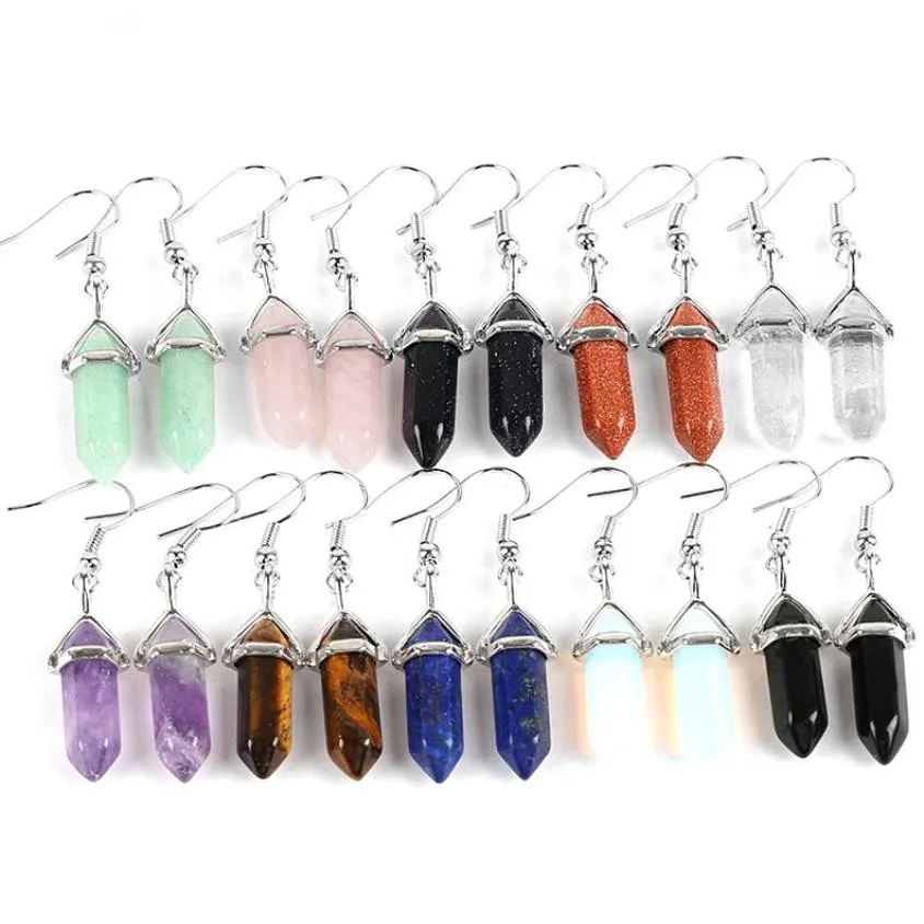 30 colors drusy fashion natural stone charms earrings hexagonal prism druzy gemstone chakra dangle earring charm women jewelry