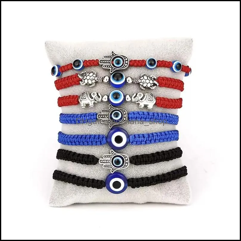  blue evil eye charm braided rope chains bracelets for women men turtle elephant hamsa hand charm red string bangle fashion jewelry
