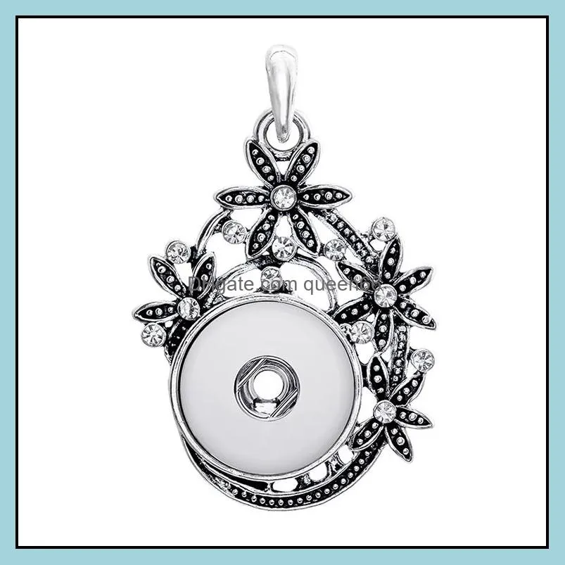 fashion vintage silver snap button pendant necklace flower rhinestone geometric pendant diy 18mm ginger snap buttons party necklace