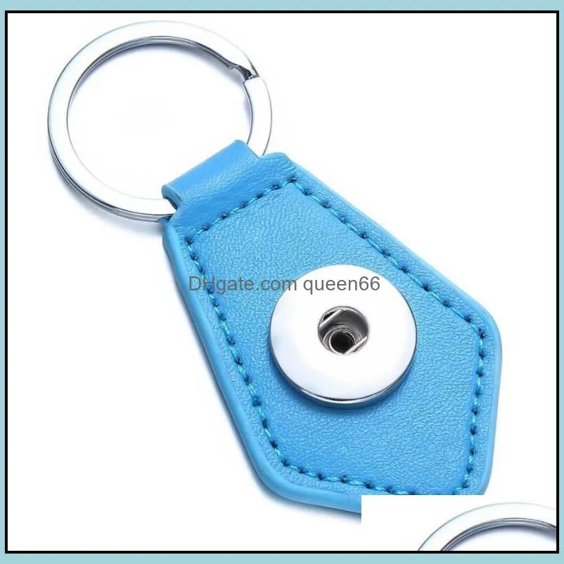 hexagon pu leather snap button key rings chain snap keychains fit diy 18mm snap jewelry