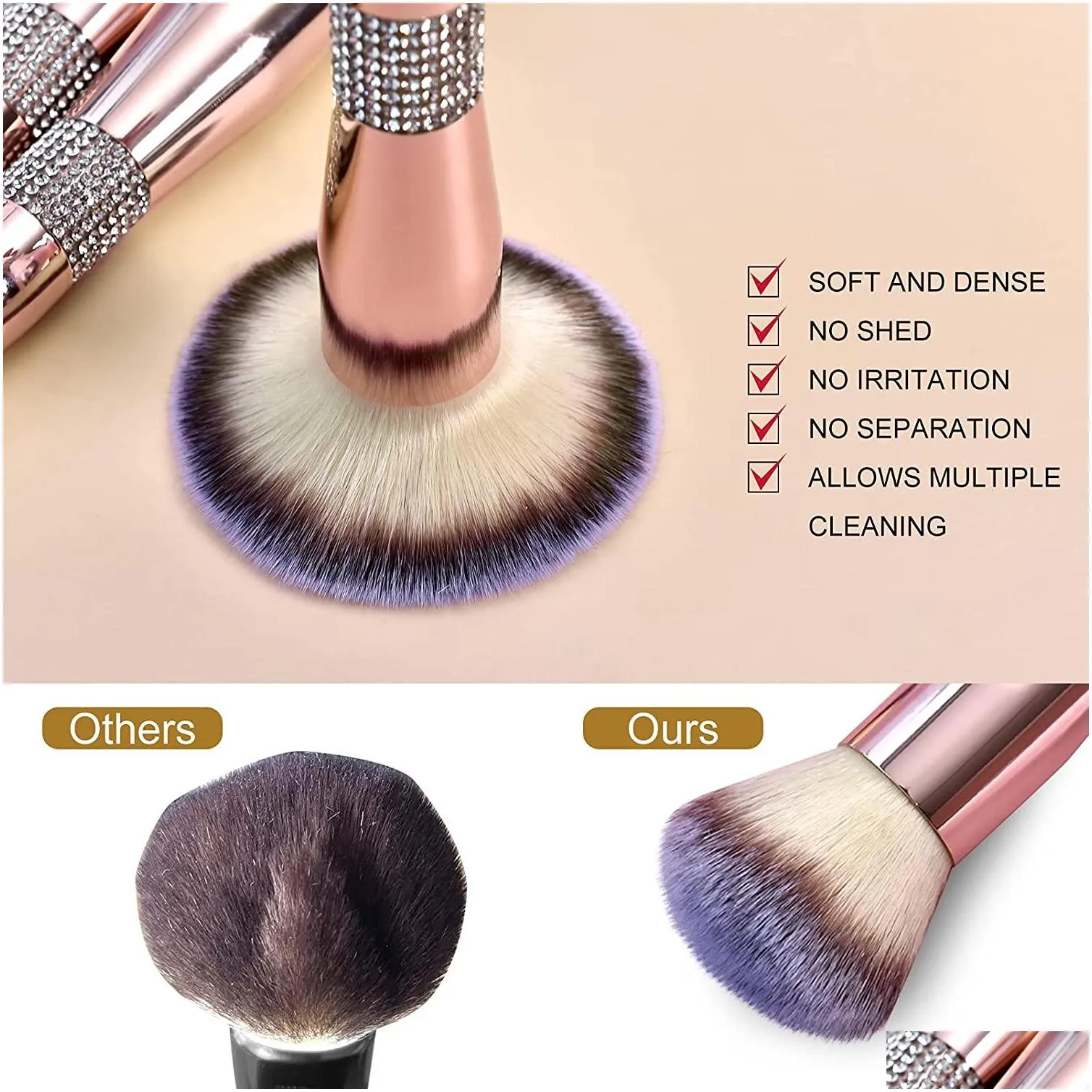 glitter crystal makeup brushes set 14pcs premium cosmetic brushes kit bling rhinestone rose gold brush foundation eye face make up