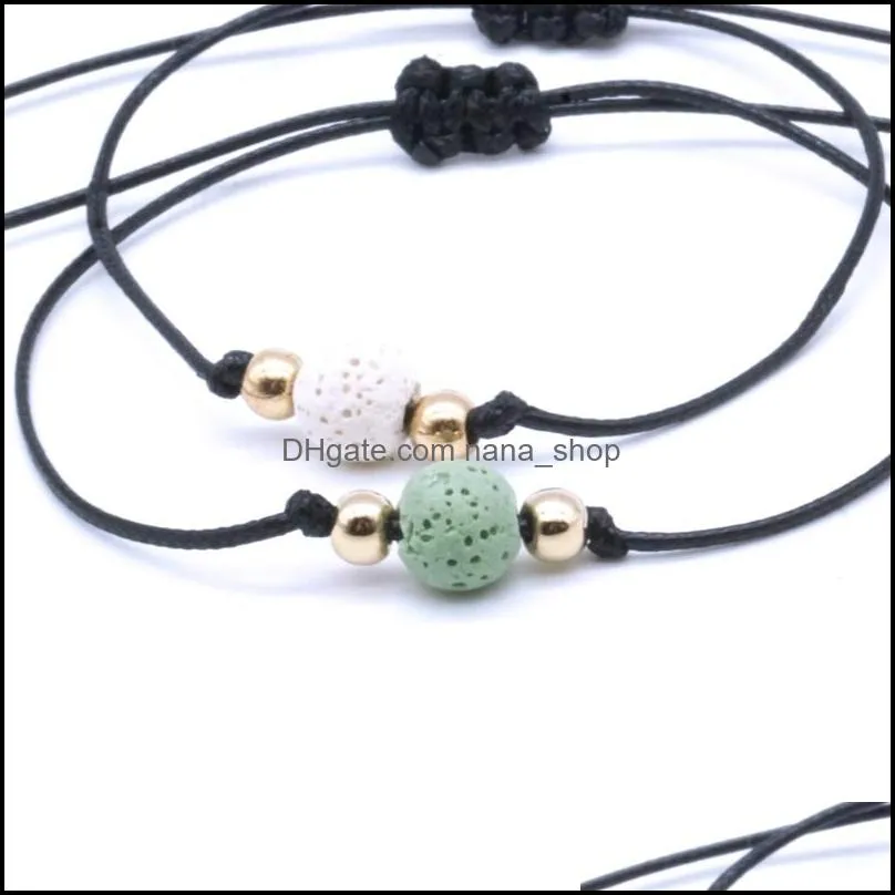 8mm colorful black white lava stone beads lover couple bracelet adjustable rope wristband  oil diffuser jewelry gift