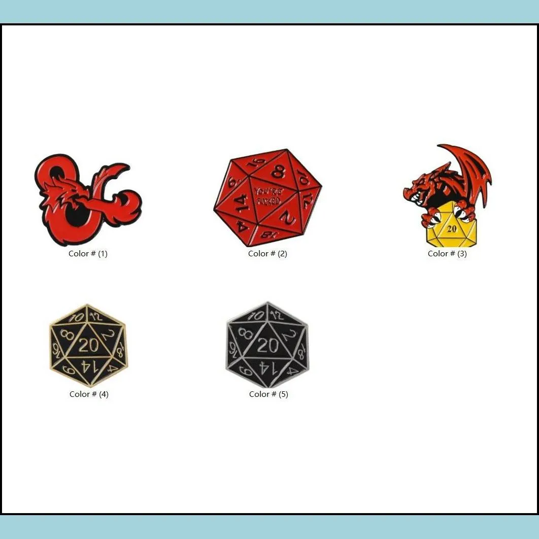 cartoon 20 sided dice dungeons and dragons enamel pins d20 dnd game brooches bag clothes button badge jewelry gift for friends