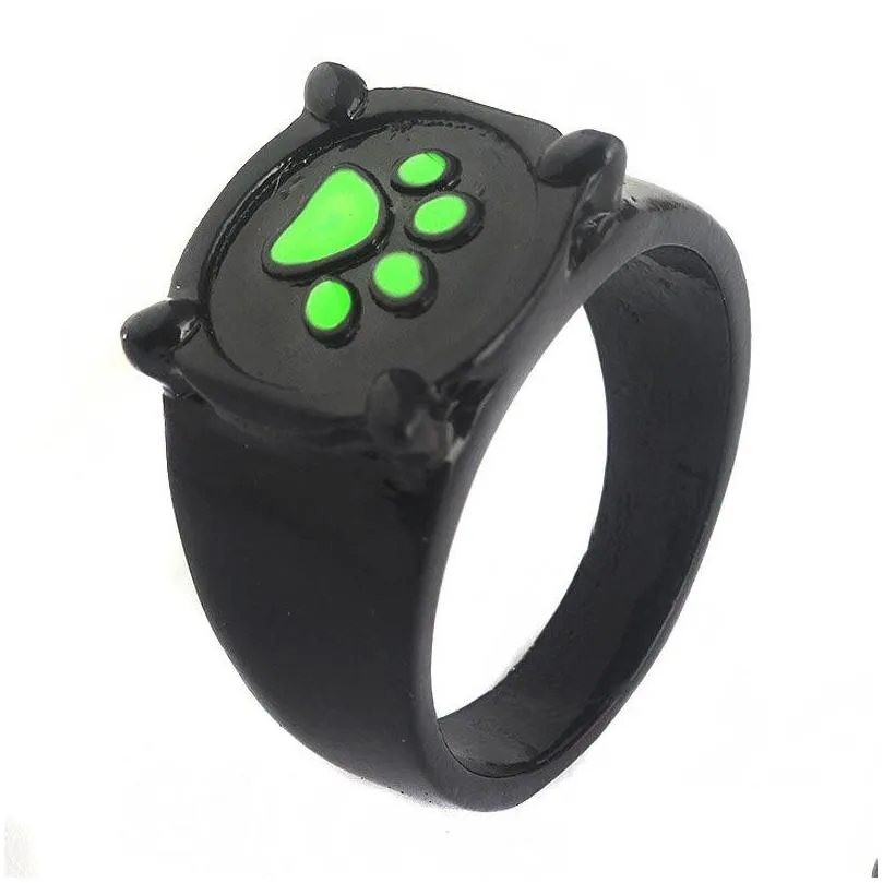 anime cartoon black cat claw ring girl boy green enamel love paw print cute jewelry kid punk ring birthday gift