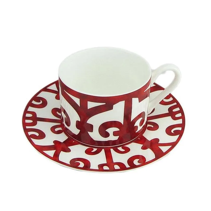 ceramic steak plate coffee cup and saucer bone china dinnerware set western food tray red pattern 201116