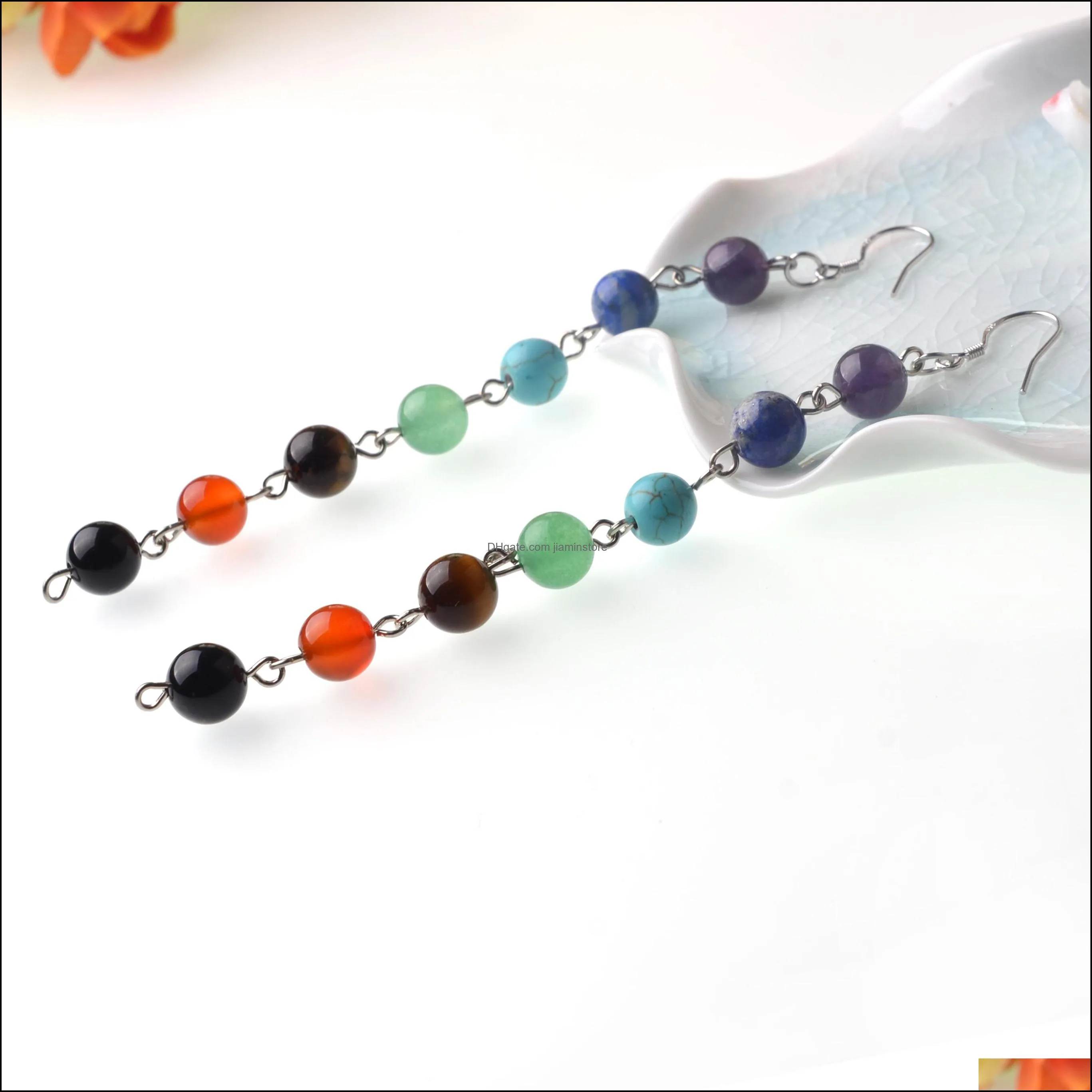 seven chakras round bead earrings womens elegant fashion charm earrings