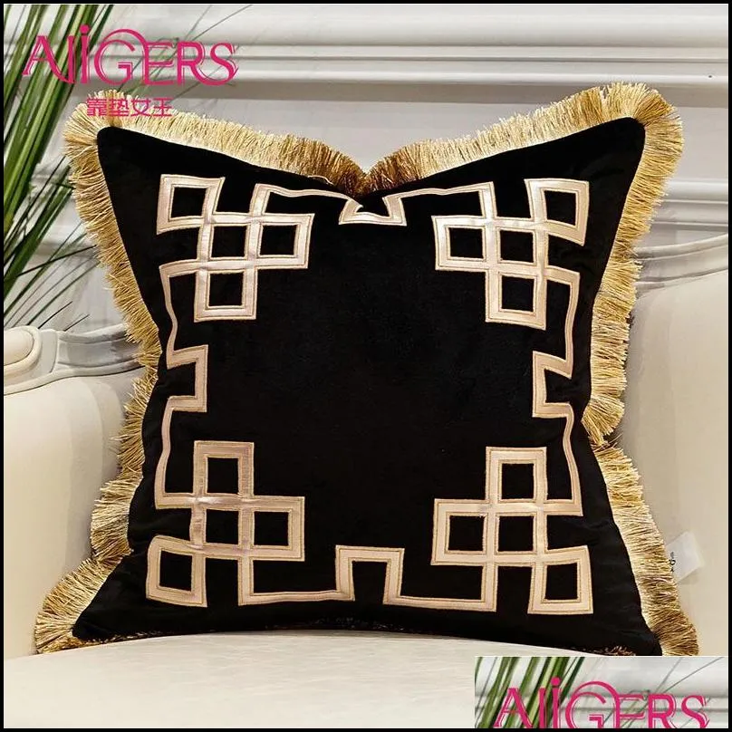 avigers luxury embroidered cushion covers velvet tassels pillow case home decorative european sofa car throw pillows blue brown