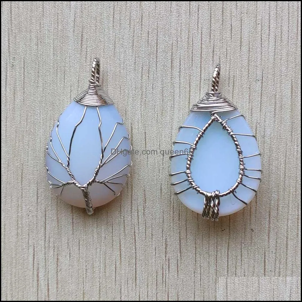 opal wire wrap handmade tree of life charms natural stone pendants diy necklace jewelry making
