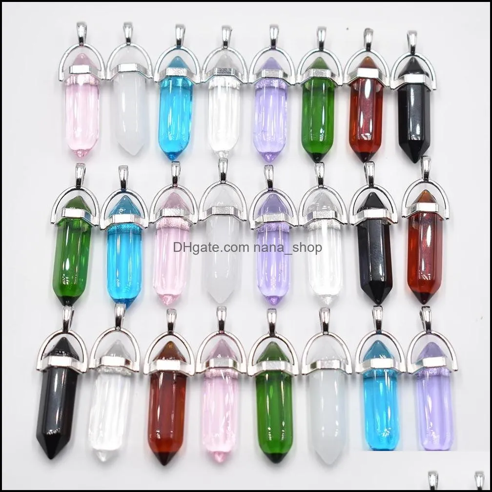 fashion transparent glass hexagon pillar point charm handmade pendant for jewelry pendants necklace making wholesale