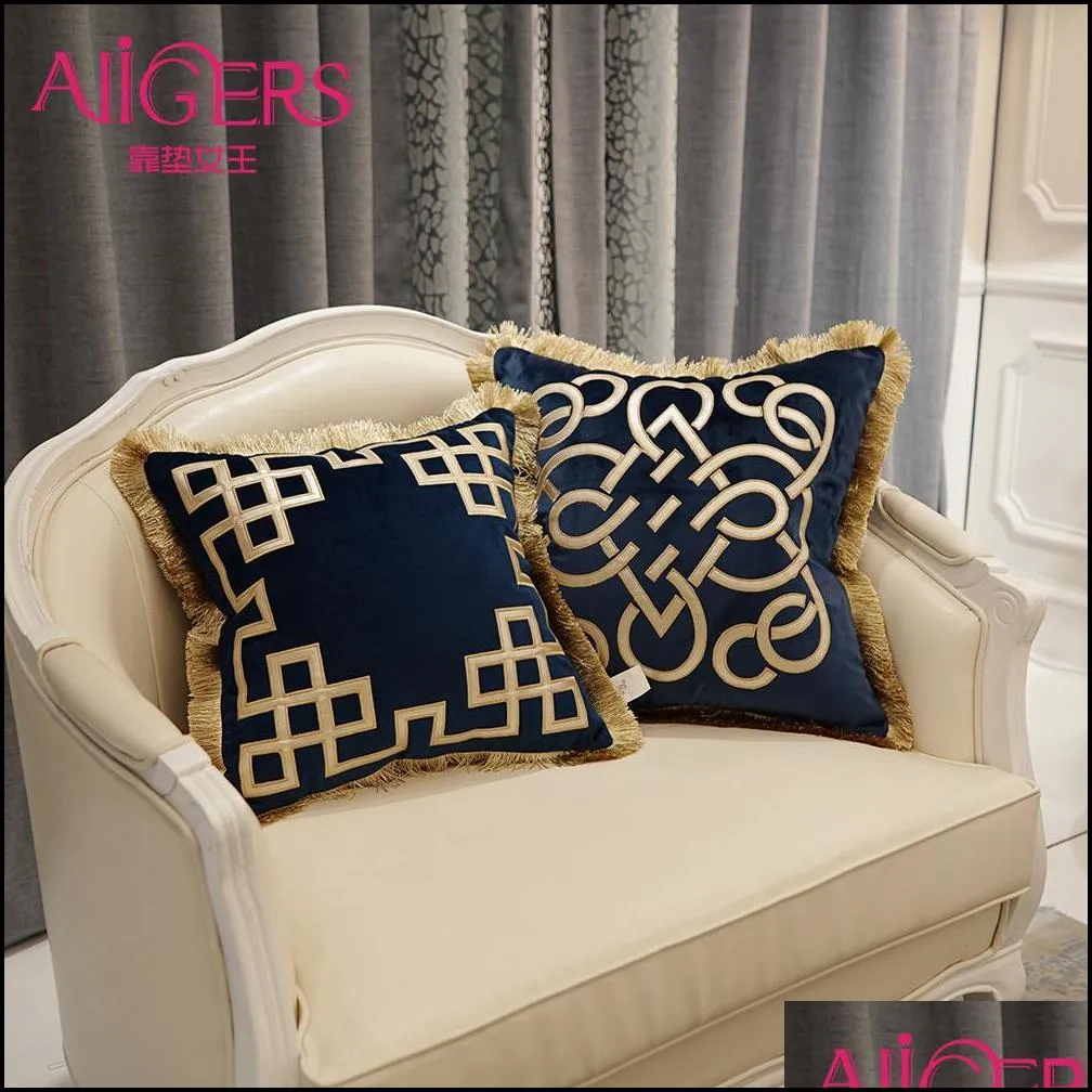 avigers luxury embroidered cushion covers velvet tassels pillow case home decorative european sofa car throw pillows blue brown