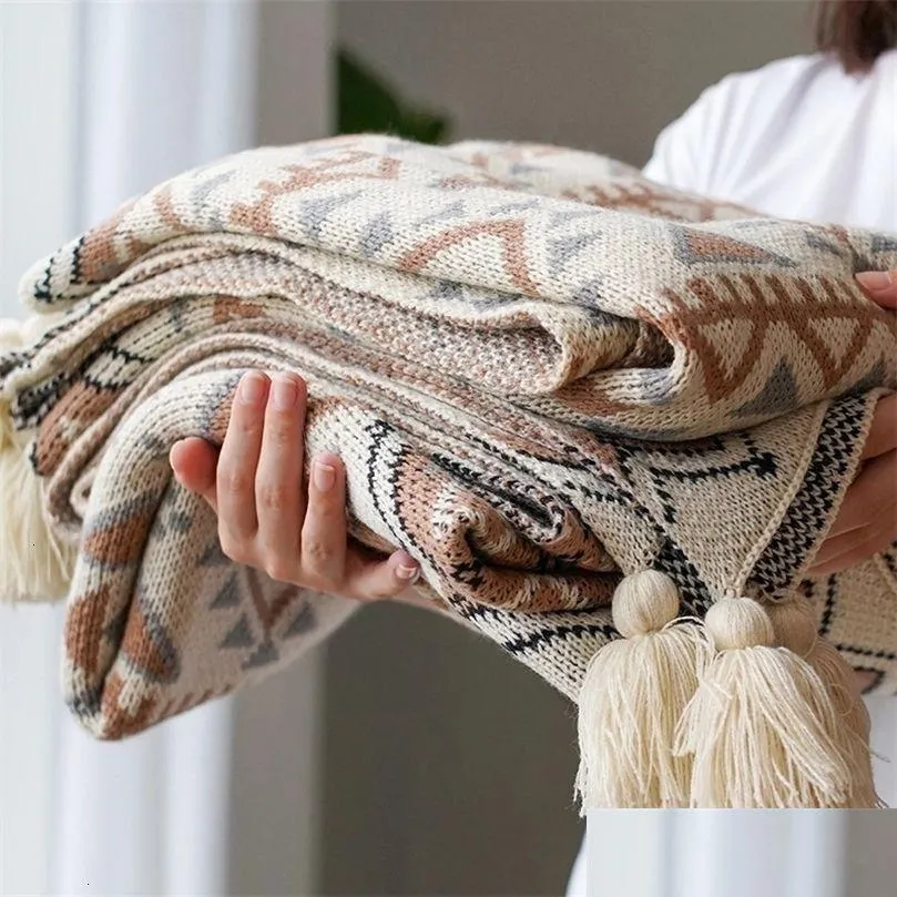 blanket soft tassel knitted plaid bohemian tapestry nap vintage autumn winter decor sofa cover deken cobertor 221116