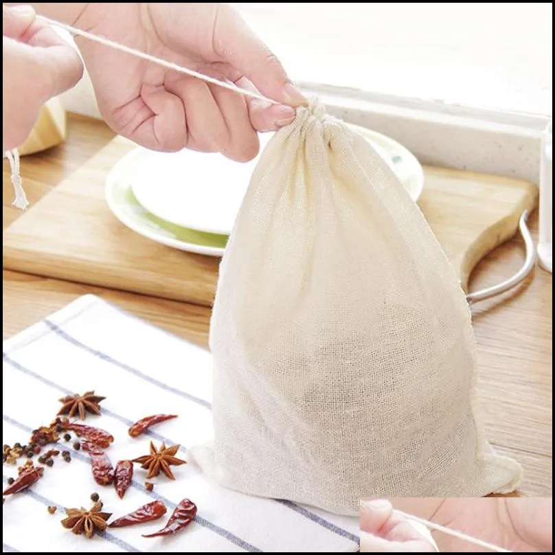 100 pieces kitchen food muslin cotton storage drawstring bags empty tea filter sachet multi size soap cooking cheesecloth pouches