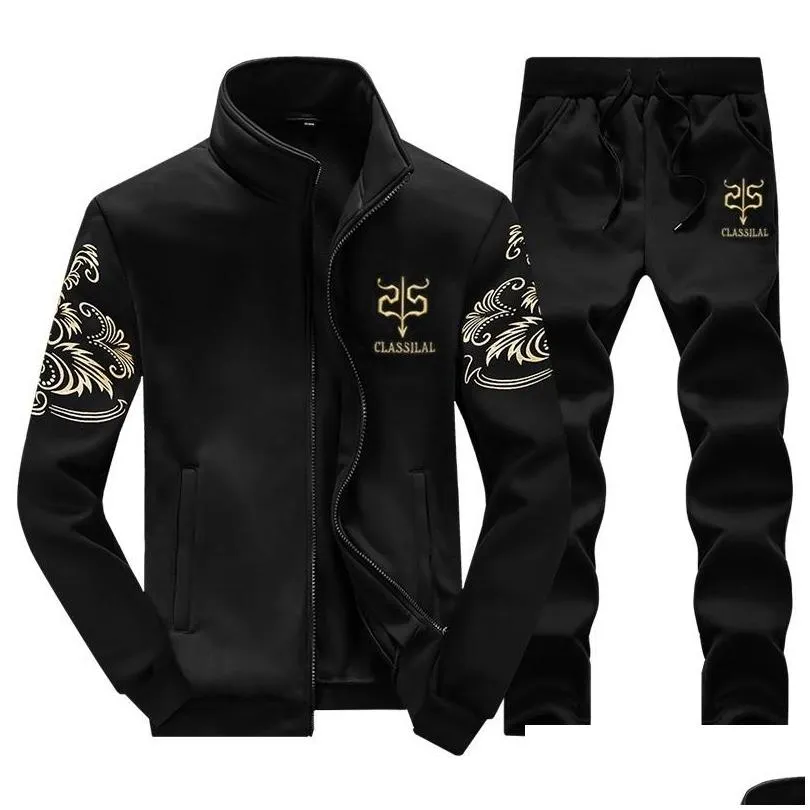 autumn tracksuit men sportswear mens set jacketaddpants 2 piece set casual print tracksuit male track suit plus size 4xl 201130
