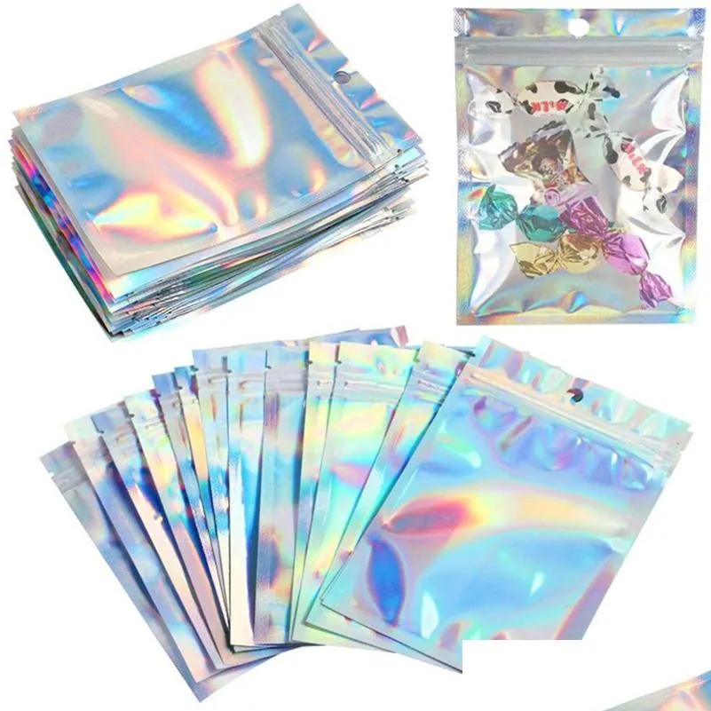 plastic zipper bag laser holographic aluminum foil pouch bags smell proof reclosable pouches for food snack