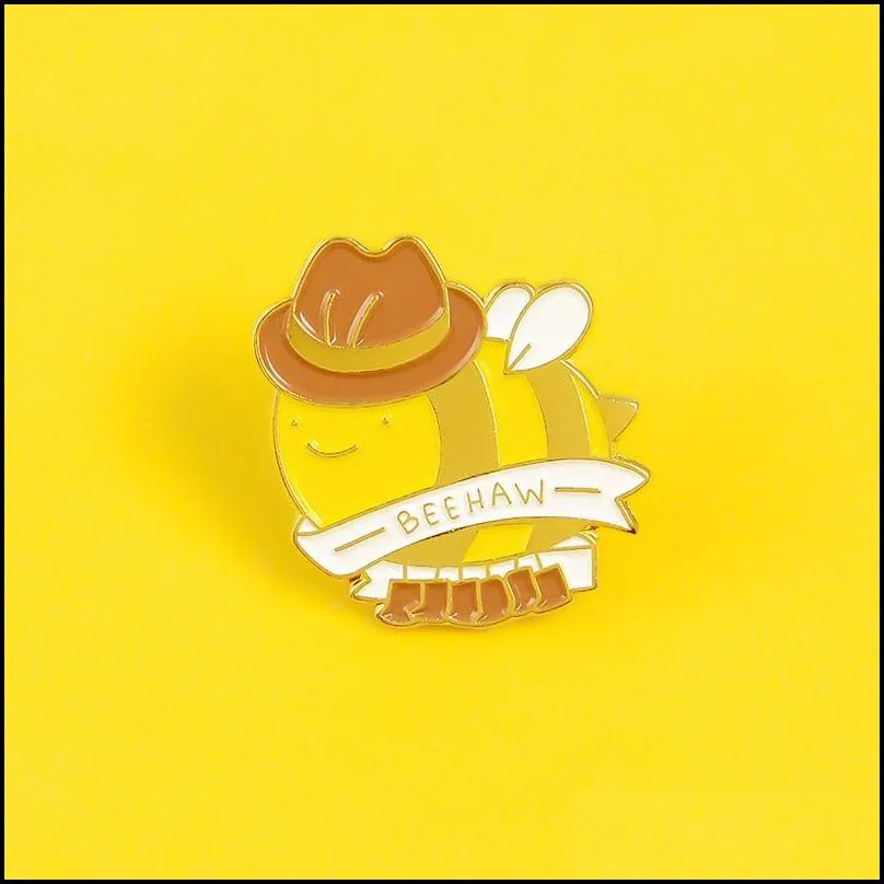 bee enamel pins mr.  bee pin badges beehaw yellow gentleman hat insect brooches lapel clothes backpack bag animal jewelry gifts