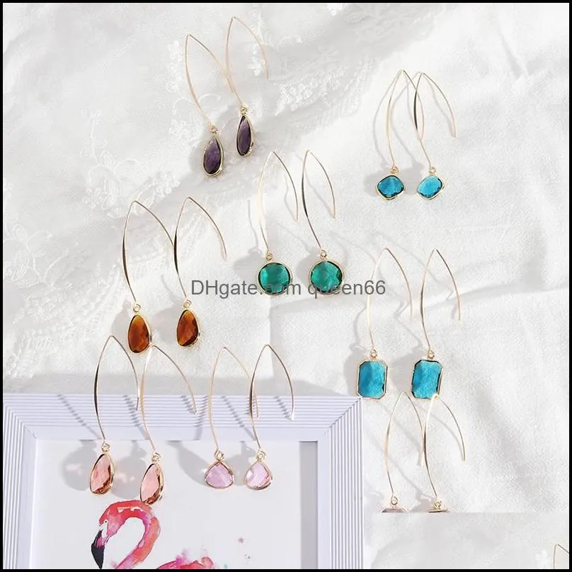 waterdrop hexagon square glass edge engraving surface brincos pendientes charm dangle earrings jewelry women