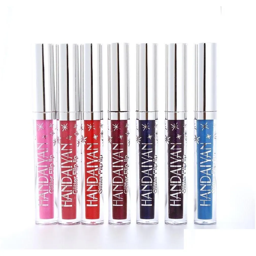 new hot 7 colors in one set handaiyan glitter flip lip nonstick glass lip gloss with gift