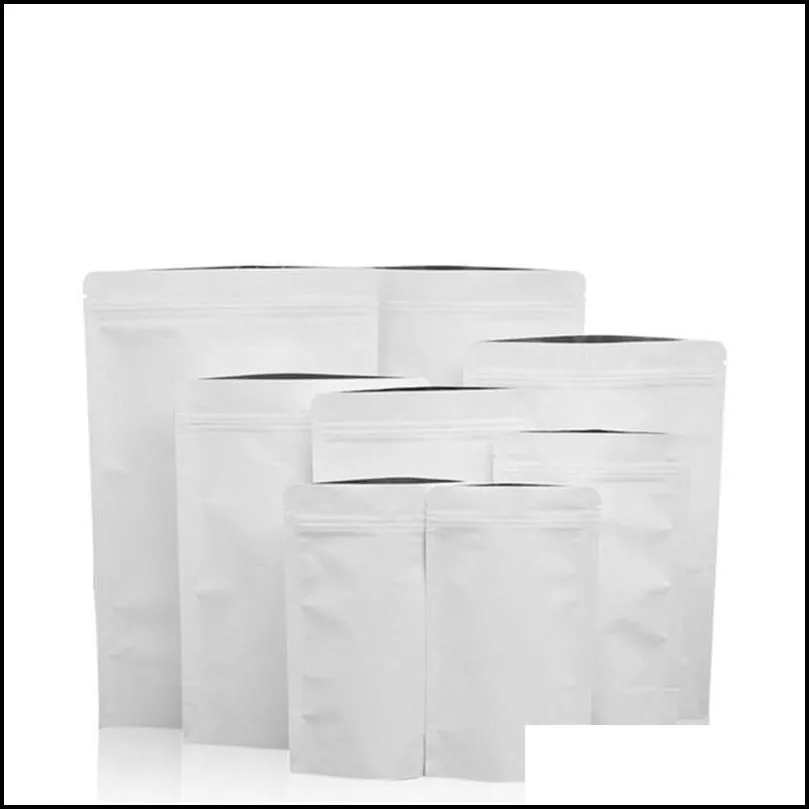 stand up white kraft paper bag aluminum foil packaging pouch food tea snack smell proof resealable bags