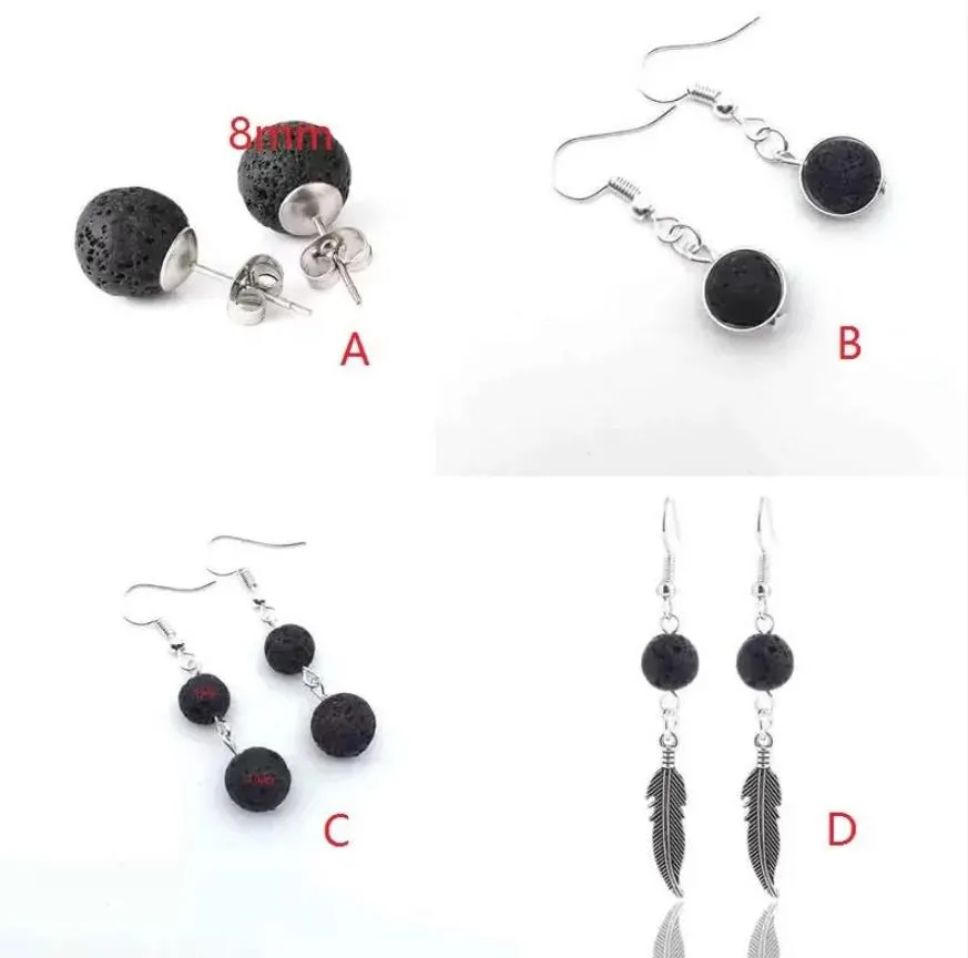 black lava stone  oil diffuser charms earrings aromatherapy jewelry minimalist 6mm 8mm 10mm stones diffusers earring