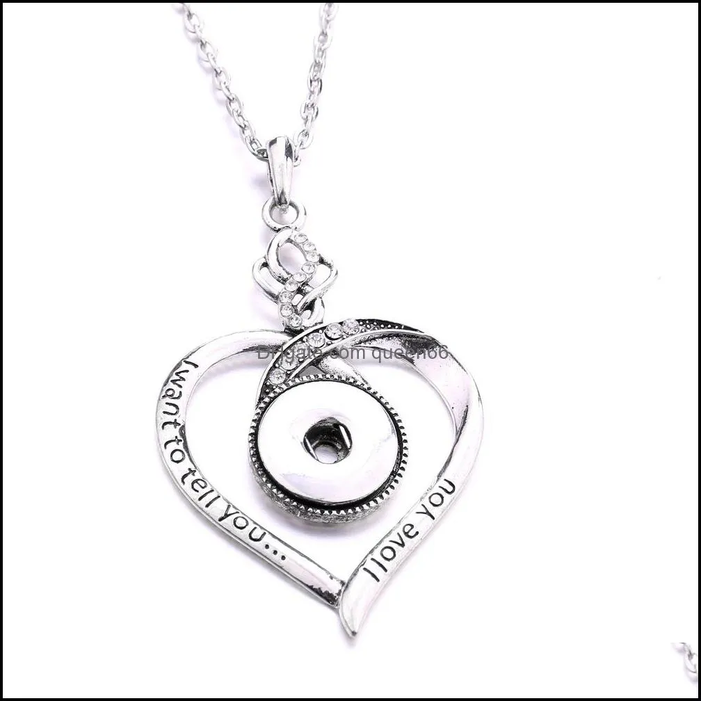 cross snap button heart pendant necklace stainless steel chain fit 18mm snaps buttons women jewelry