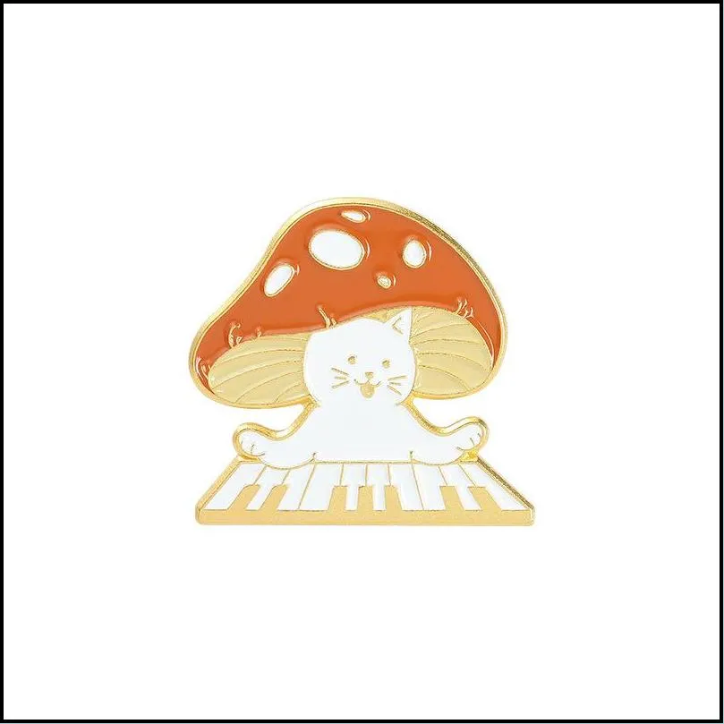 colorful mushroom musical instruments pins alloy shiitake modeling collar brooches cartoon children music festival gift clothing badge accessories